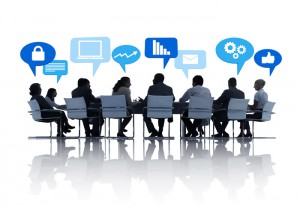 Business people around table