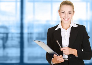 business woman in modern glass interior