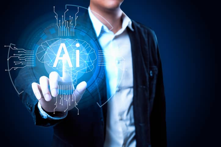 Artificial Intelligence concept, Business man working with virtual display